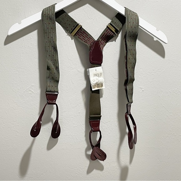 STAFFORD JC PENNEY Men’s Louden Green Polka Dot Elastic Suspenders England - Picture 1 of 7